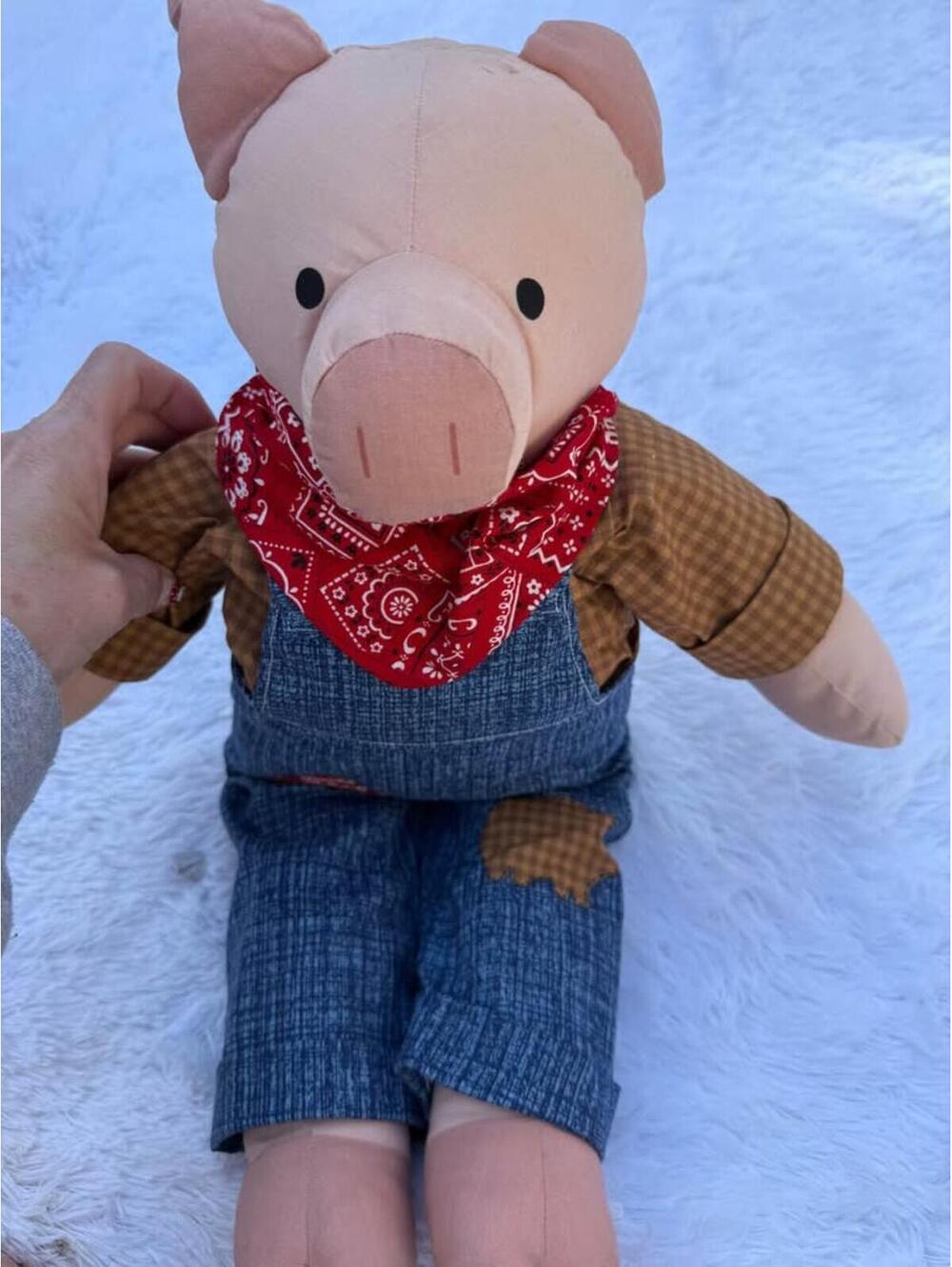 Stuffed Pig Plush with Overalls Bandana